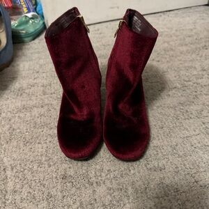 Maroon Velvet Heeled Ankle Boots